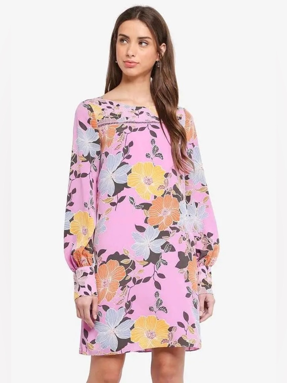 NWT French Connection Pink Floral Long-Sleeve Dress, Size 4